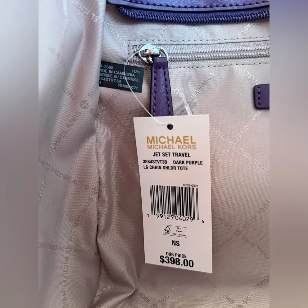 Michael Kors Jet Set Travel LG Shoulder Chain Tote Bag MK Dark Purple - Picture 12 of 14